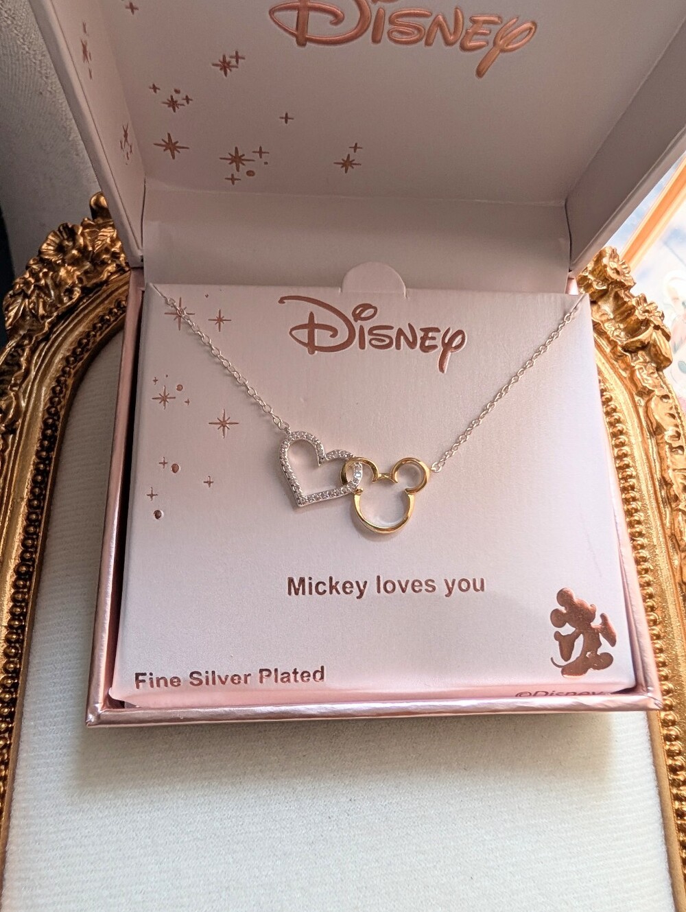 Disney Mickey Mouse Heart Pendant Necklace - Silver & Gold